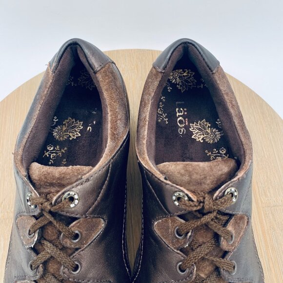 Taos Shoes Womens 9 Brown Leather Lace Up Comfort Flats Boho Cobbler - Picture 4 of 11